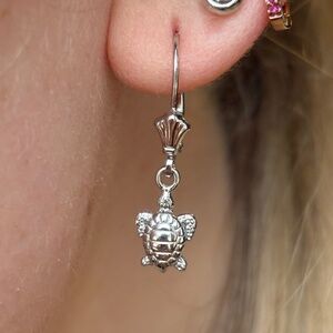 14k White Gold Turtle Dangle Earrings